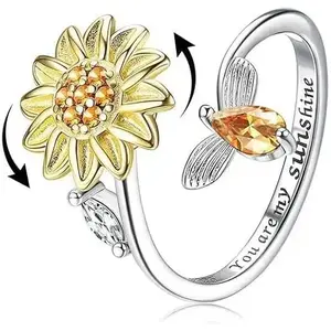 Fidget Spinner Worry Ring, Stress Relief Rotating Finger Ring