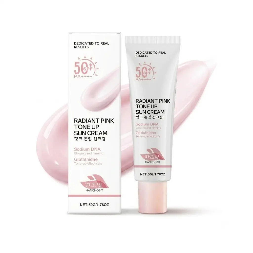 Hanchobit Tone Up Facial Sunscreen Moisturizer, SPF 50+ PA++++ Hydrating Cream with Glutathione for a Radiant Glow and Pink Complexion Finish for Adults, Brightening, Moisturizing, Spf Moisturizers, Radiant Skin, Even Skin Tone, Sunscreen Everyday, Glutat