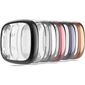 Screen Protector Compatible with Fitbit Sense 2/Versa 4 Case, Soft TPU Plated Case All-Around Protective Screen Full Cover Bumper Compatible for Fitbit Sense 2/Versa 4 Smart Watch