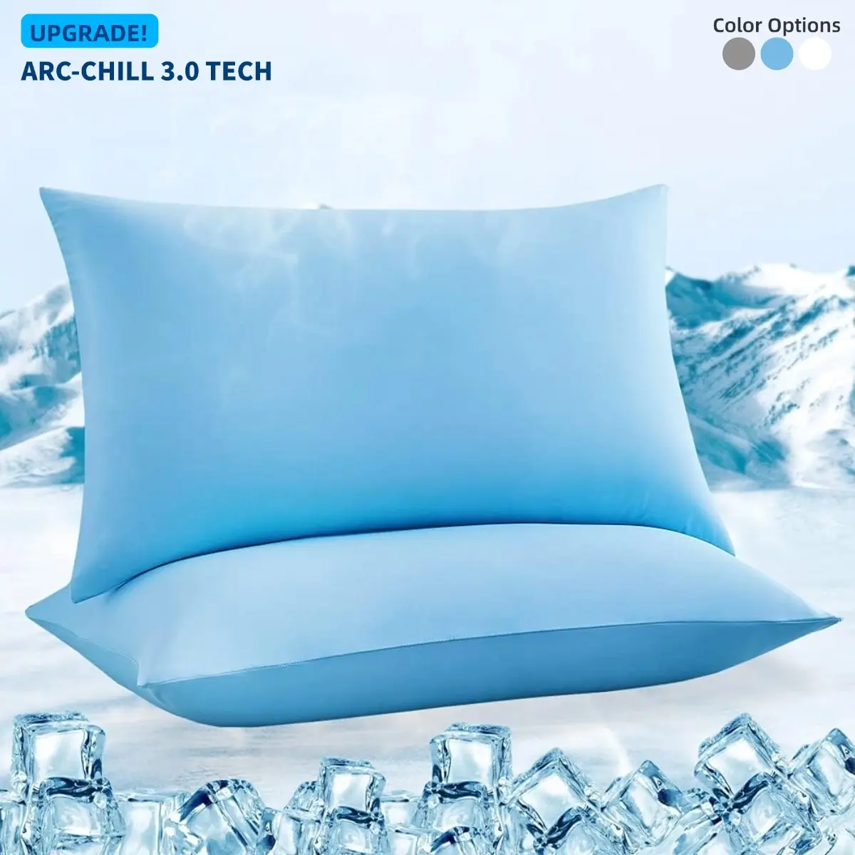 Elegear 2-Piece Arc-Chill3.0 Cooling Pillowcases - Silky Breathable Bedding, Multi-Size Solid Colors, Night Sweats Relief, Hair & Skin Care, Durable Bedding Accessories for Hot Sleepers