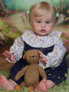 Reborn Baby Dolls 24 Inch 60 cm Vinyl Babies Newborn with Blonde Hair Weighted Cloth Body ly Rounded Cheeks Lifelike Posture & Limbs Awake Eyes Hands Feet Human Skin Texture Arms Legs Poseable Head Turns Diaper Included Golden Curls Princess Large