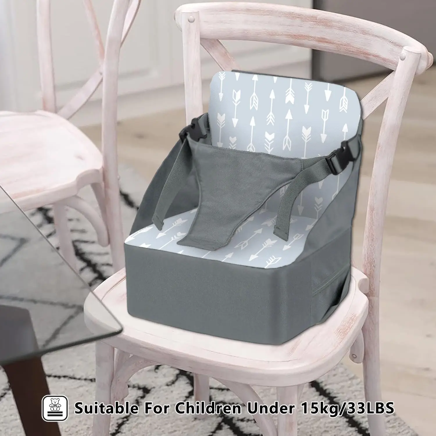Toddler Booster Seat, Dining Chair Heightening Cushion with Adjustable Safety Straps, Washable Detachable Cover, Portable High Chair for Kids, Non-Slip Booster Seat for Children Under 33lbs, for Home, Travel & Outdoor