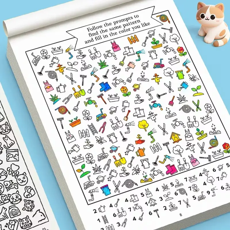 Search & Color Book, 32 Pages Hidden Object Coloring Book, Learning Tool, Improves Focus, Kindergarten Pre-Kindergarten Storybook, Enhances Brain Skills, Brain Enhancement