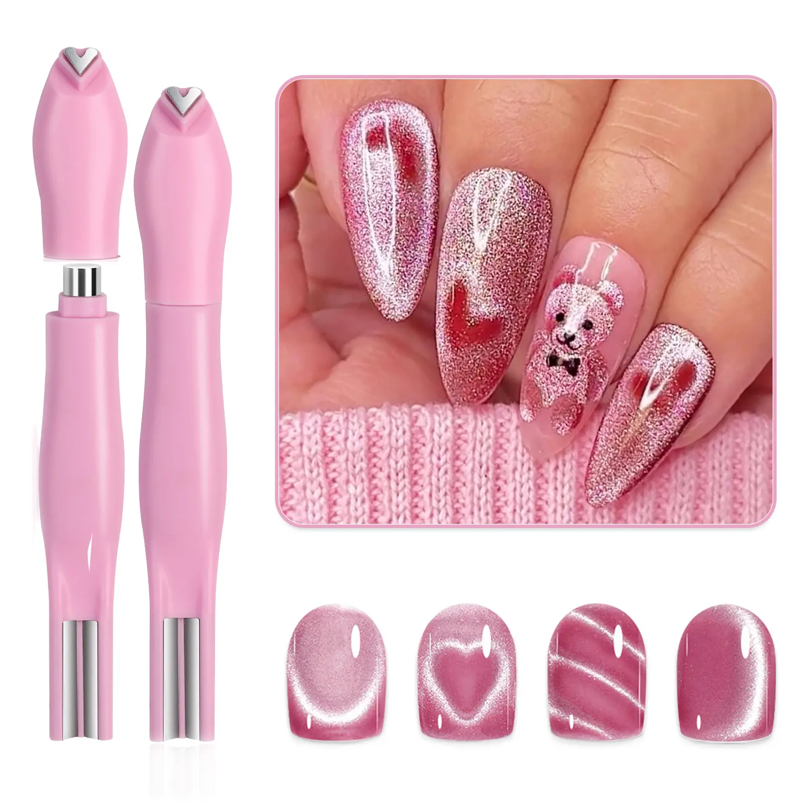 3 in 1 Nail Magnet Tool, Upgraded Nail Magnet Pens, Multi-Function Magnet Stick 3D Magnetic Cat Eye Gel Polish Nail Art, for Salon, Studio or Home Nail Art Sheet Nail Art Kits