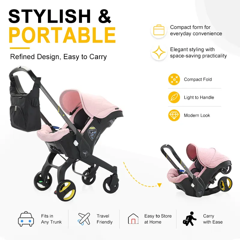 No-Latch Base Baby Stroller with Free Bag, Multifunctional Newborn Stroller, 5-Point Seat Belt with Chest Clip, 2-Way Push, Shock-Absorbing Wheels, Travel-Friendly #DealsForYouDays