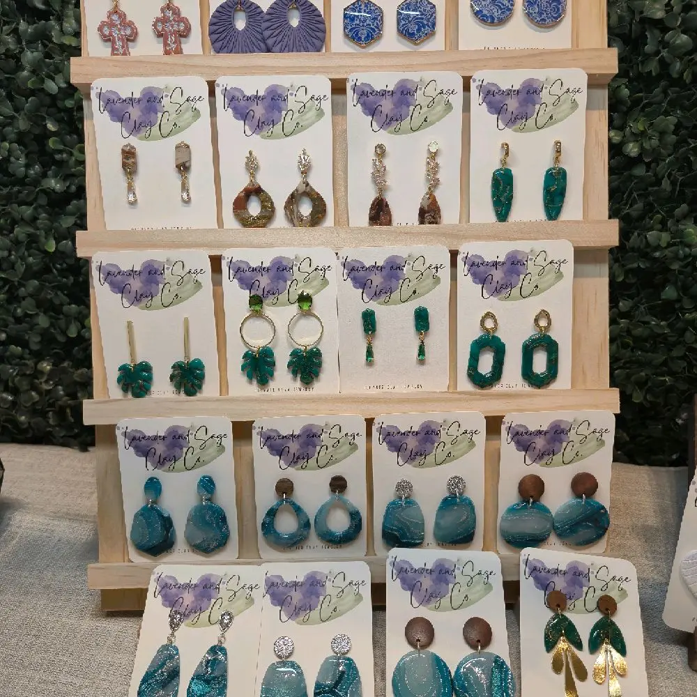 Lavender and Sage Clay Co.  Medium Dangles Spring edition.  You pick your earrings during our live shows.