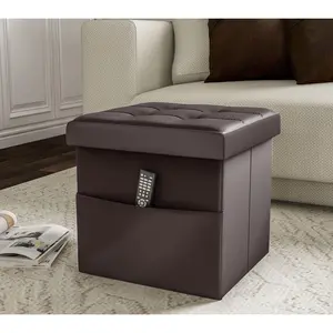 Lavish Home Storage Ottoman w/Folding Tufted Faux Leather