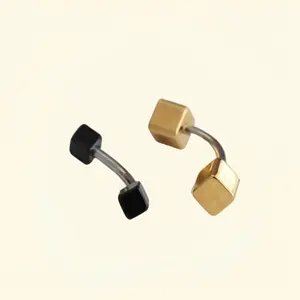 Cube Belly Button Ring • 14g Rose gold Belly Rings • Simple Vertical Labret Ring • Barbell Naval Ring • Basic Belly Piercing • Naval Jewelry