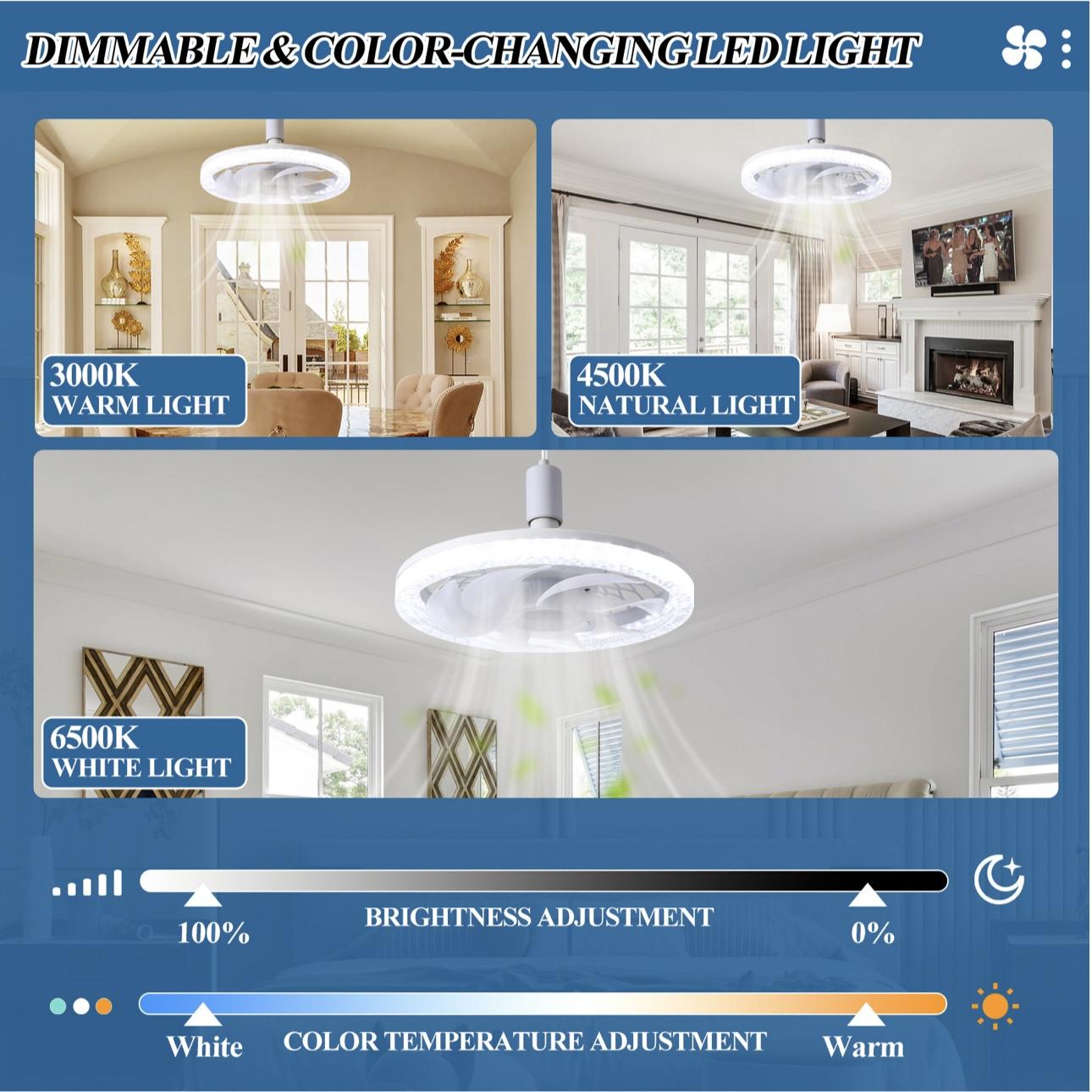 All-in-One E27 Ceiling Fan Dimmable Light Variable Speed Multi-Scene Compatibility Modern Design Energy Efficient
