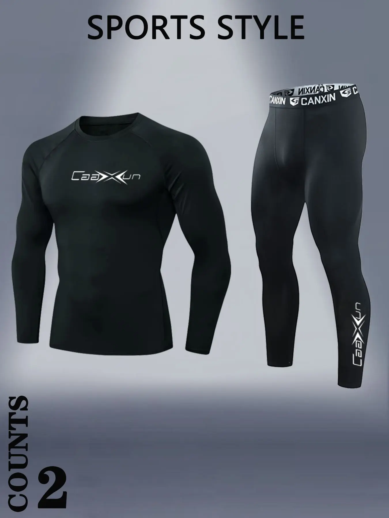 Men's Two-Piece Compression Tracksuit Set, Fashion Print Logo, Long Sleeve Top and Pants, Breathable Elastic Fabric, Gym Running Cycling Training