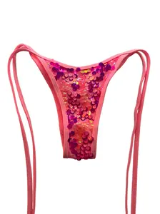 Beachella Cheeky Scrunch Bottom - Pink Sequin Bikini Bottom For Music Festivals & Poolside Lounging