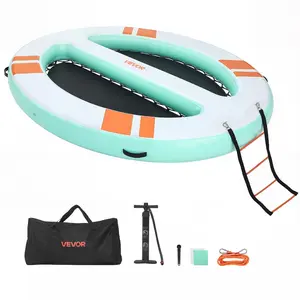 【FathersDayGift】VEVOR Inflatable Floating Dock, 10x8 FT Round Inflatable Dock Platform, Non-Slip Water Air Mat with Portable Carrying Bag & Detachable Ladder, Floating Water Platform Island Raft for Pool Beach Ocean