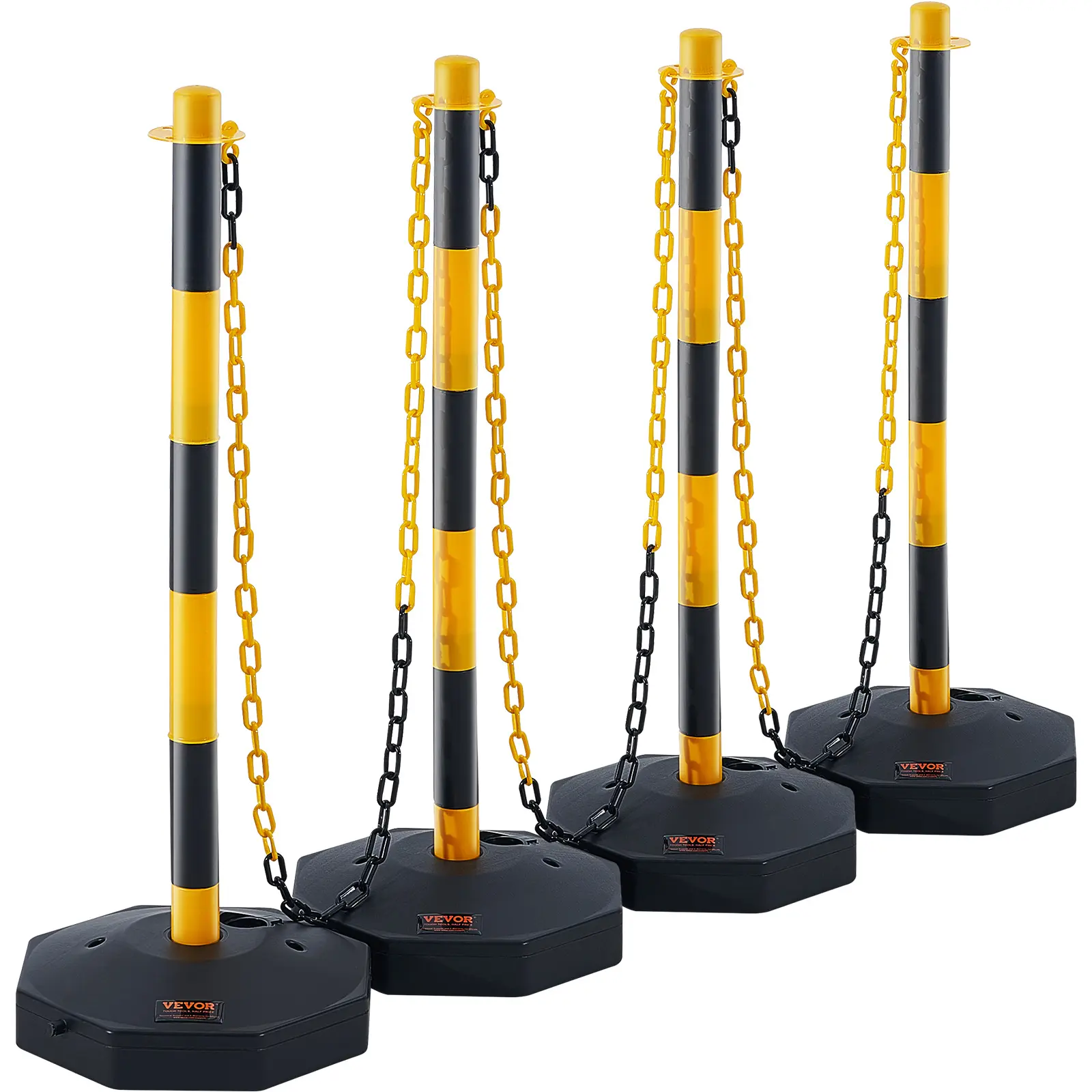 【Summerfinds】VEVOR 4-Pack Adjustable Polypropylene (PP Plastic) Traffic Cones, Fillable Base, 8FT Chain, Reflective Strip, Maximum Visibility Day and Night Yellow&Black Work Safety Equipment, Quick Assembly for Traffic Control, Exhibition Venue, Vehicles