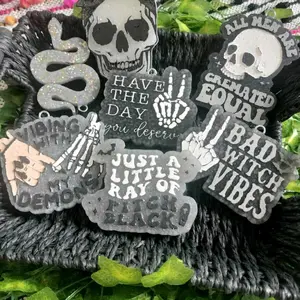 Spooky Skull Goth Black Air Freshener for Home and Car Freshie Diffuser Scented with Unique Gothic Sayings and Designs Handmade with 10" String for Hanging