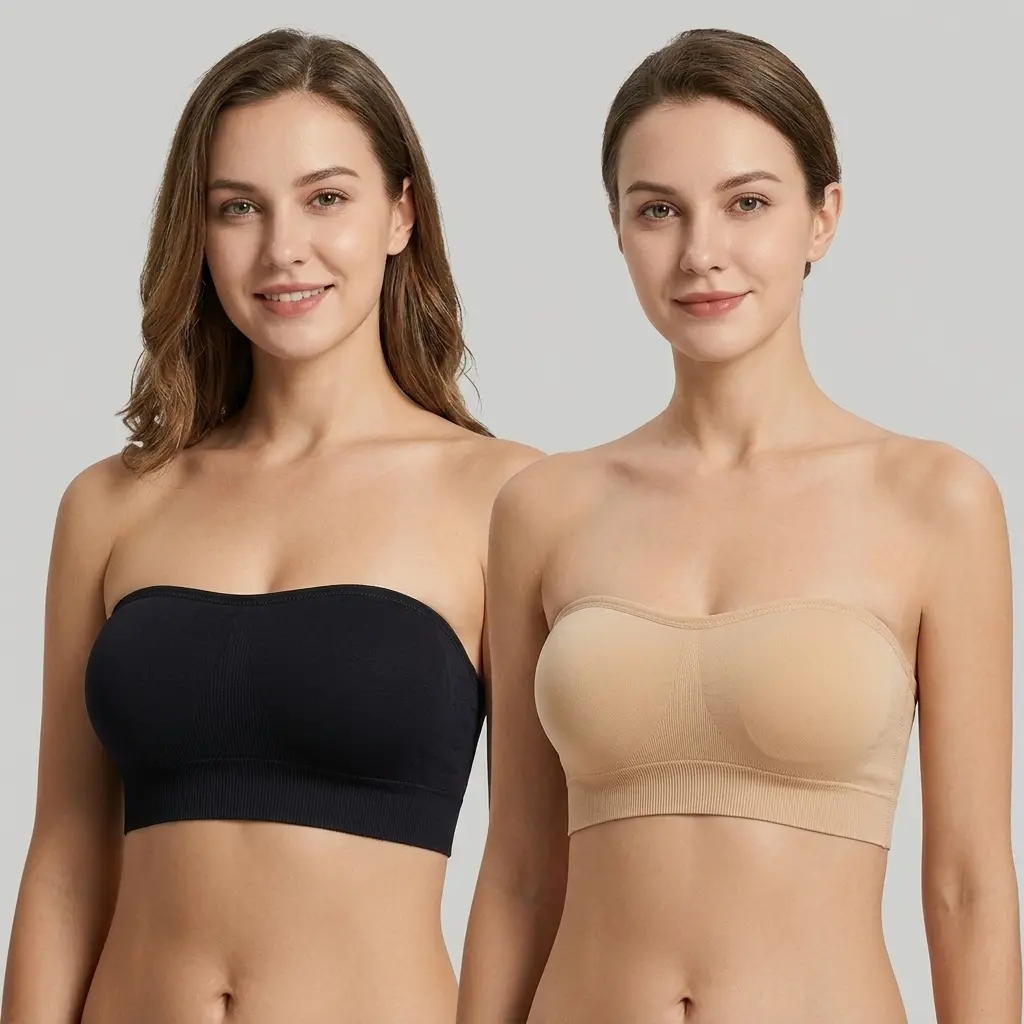 Women's Strapless Full Coverage Push Up Bra - Non-Slip, Wireless, Padded, Seamless Jelly Tube Bra for Large Bust, Plus Size, Strapless Dresses & Evening Gowns - A2 Black Everyday