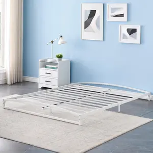 Low Bed Frame Queen Size, 6 Inch Heavy Duty Metal Platform Queen Bed Frame Low Profile, Mattress Foundation, No Box Spring Needed, Noise-Free, Non-Slip, Easy Assembly, White