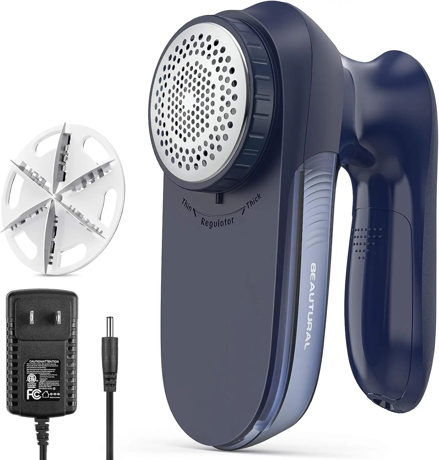 BEAUTURAL Portable Handheld Plastic Sweater Fabric Shaver Home-Edition - 9000 RPM Powerful Lint Remover with Safety Lock, AC Adapter or Battery Powered for Clothes, Furniture, Ultramarine