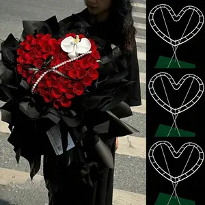 6pcs Heart Flower, Floral Arrangement Holder, Heart Bouquet Holder With 18pcs Support Rod, Plastic DIY Vase Tool, Bouquet Packaging Accessories For Handmade Bouquet Model, Mother's Day,Birthday, DIY Gifts, Wedding Bouquet Materials