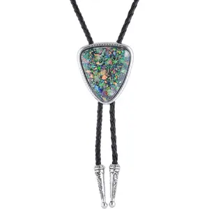 Bolo Tie for Women Men Turquoise Natural Stone Cowboy Ties for Men Westen Necklace Rodeo Leather Necktie