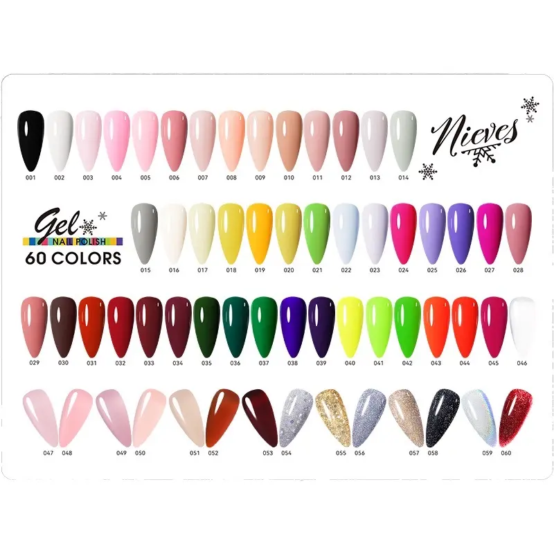 Nieves Gel Collection 66pcs - 60 Beautiful Gel Polish Colors & Essential Tools for Manicure - 15ml Each Bottle - Perfect for Nail Art Enthusiasts