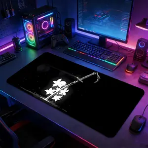 Japanese Samurai Katana XXL Gaming Mouse Pad, Gaming Accessory, Maple Leaf Bushido Large Desk Mat with Non-Slip Rubber Base, Stitched Lock Edge Washable, Suitable for Gaming Setup Home Office, Ideal Gift for Gamers & Japanese Culture