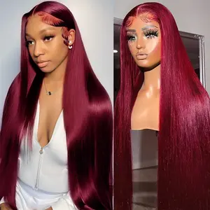 [Live Only] Burgundy 99J Straight Lace Front Wig Human Hair 180% Density Body Wave 13x6 HD Lace Frontal Wig For Women Pre Pluched Colored Lace Wig