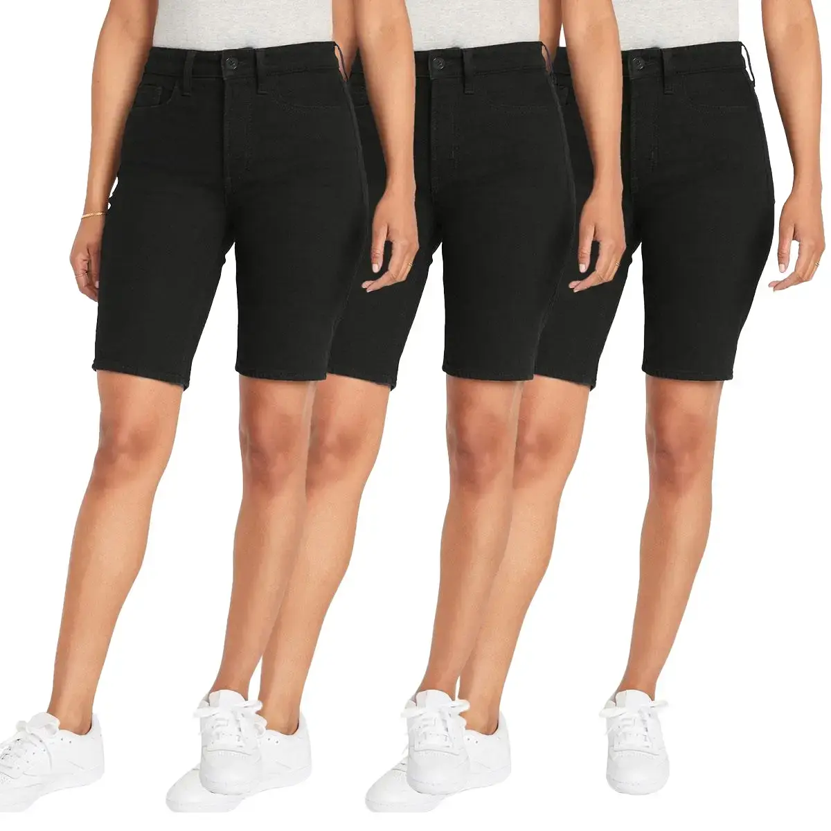 Women's Refined 3 Pack Super Stretch Bermuda Shorts, tailored comfort, easy movement, modern proportion, versatile piece, trending now, chic look, must-have style, wardrobe staple