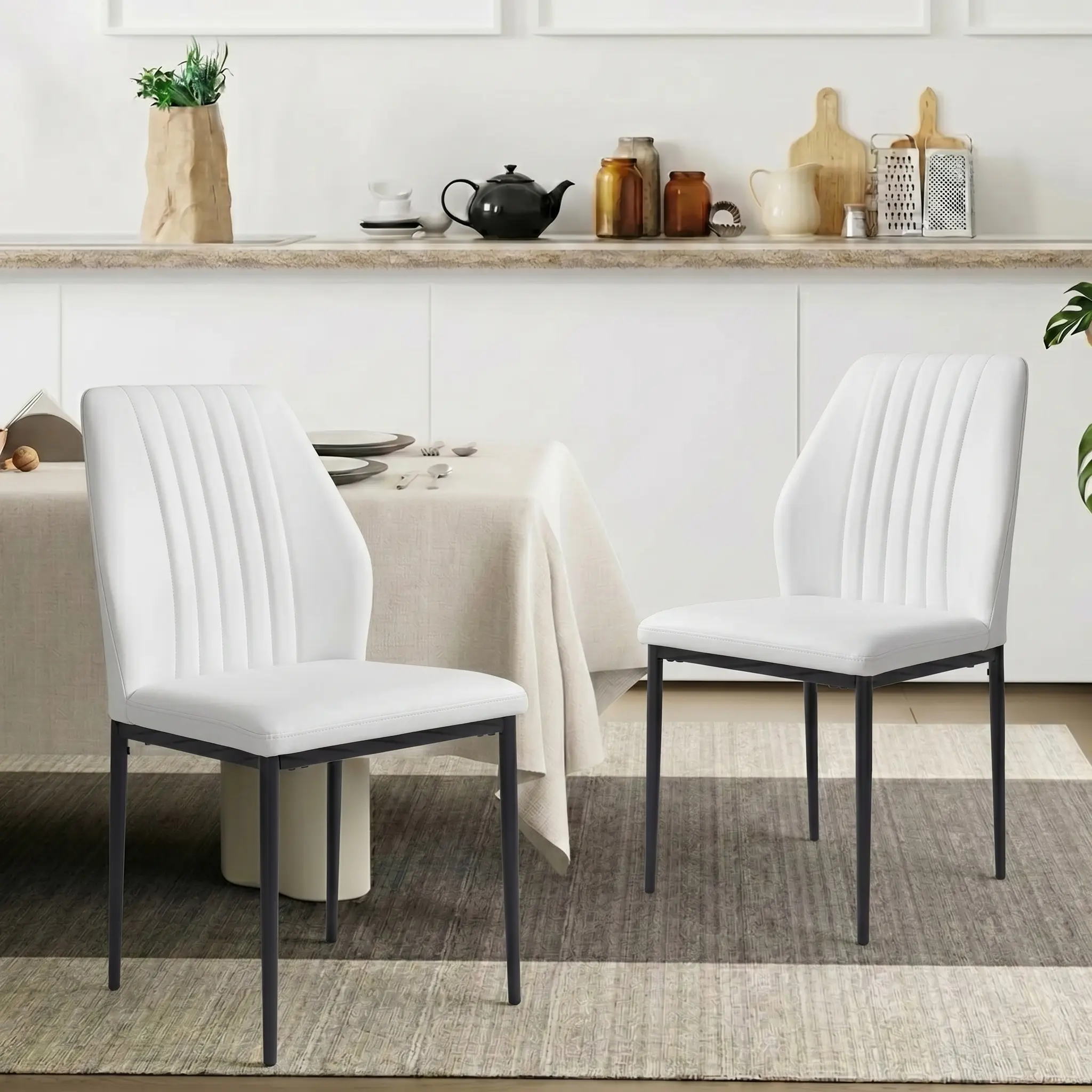 HIPIHOM Without Arms Dining Chair - Ergonomic Spinal Support, Wear-Resistance Eco-Leather, Stable Thick Metal Frame, Fixed Back, Assembly Required, Modern Nordic Minimalist Light Luxury Home Dining Room Decor, Black Option