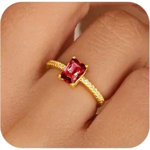 Gold Birthstone Rings for Women Non Tarnish Wedding 14K Gold Plated Emerald Engagement Promise Rings Cubic Zirconia Stackable Dainty Gemstone Pinky Eternity Band Ring Jewelry Birthsday Gifts