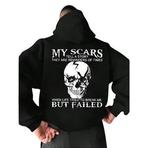 The new "My Scar" letter skull pattern print hooded sweatshirt, spring, autumn and winter trendy brand comfortable hoodie sweatshirt loose men's clothing