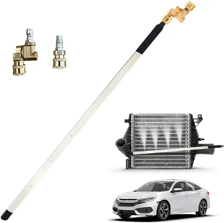 4500PSI 24" Radiator Cleaning Wand, Water and Air Dual-Use Pressure Washer Tool, 180° Swivel, 4-Nozzle Fan Spray, 3 Quick Connect Adapters, AC Coil Cleaner for Car Truck SUV RV Engine Cooling