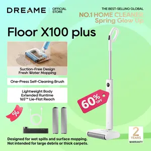 DREAME FloorX 100 Plus Cordless Electric Mop with 2 Bonus Roller Brushes, 45min Runtime, Lightweight 5.1 lbs, Dual-Tank Design, Self-Cleaning Brush