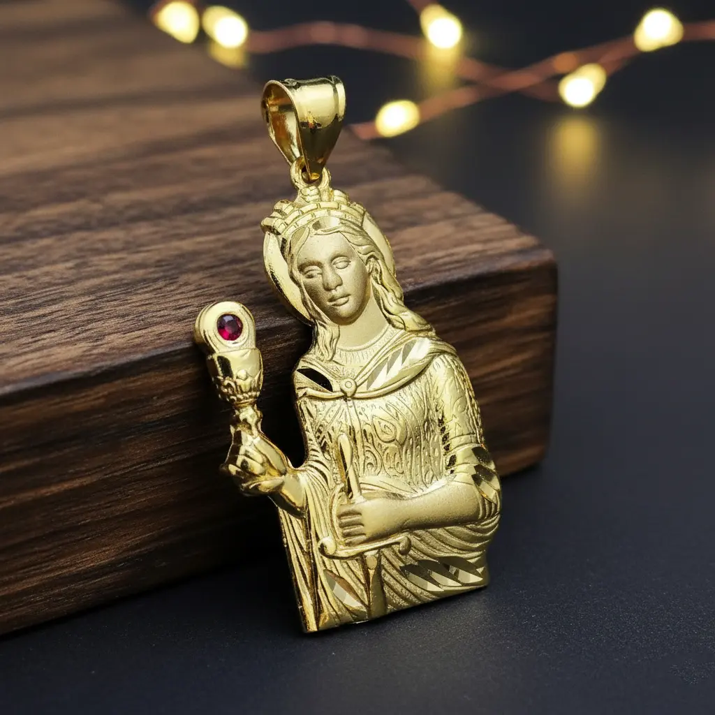 MaxBling81 18K Solid Gold-Plated Brass Religious Charm Pendant, High-End Unisex Costume Jewelry, 60mm x 40mm Premium Quality Fashion Accessory