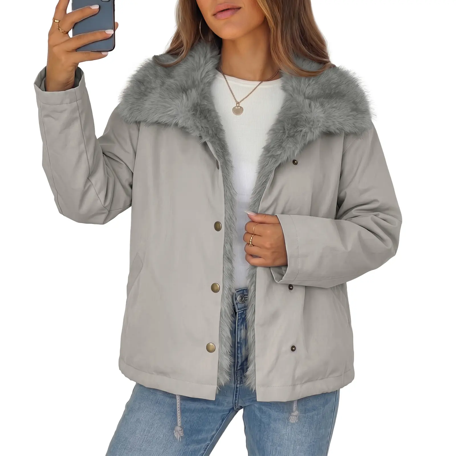 Dokotoo Women's Winter Chunky Warm 2026 Jacket Faux Fur Outerwear Coat 2026 Fall Winter Clothes Long Sleeve Jacket Soft Cozy Coat Raw Hem Vacation Outfits Loose Fit Fashion Clothing