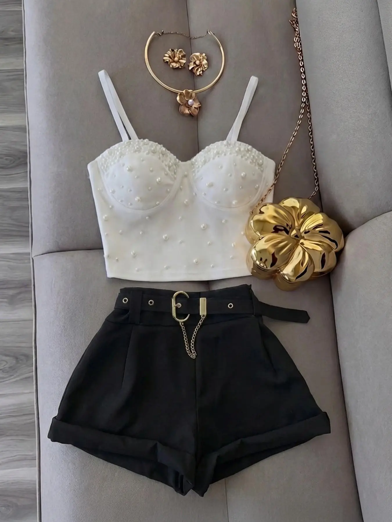 Pearl Halter Top, Sleeveless, Cami Tank Top, Sleeveless Tank Tops, Elegant Womenswear Fashion, Elegance, Short, Sweet, Refined and Chic Style, Slim Fit, Perfect for Parties and Daily