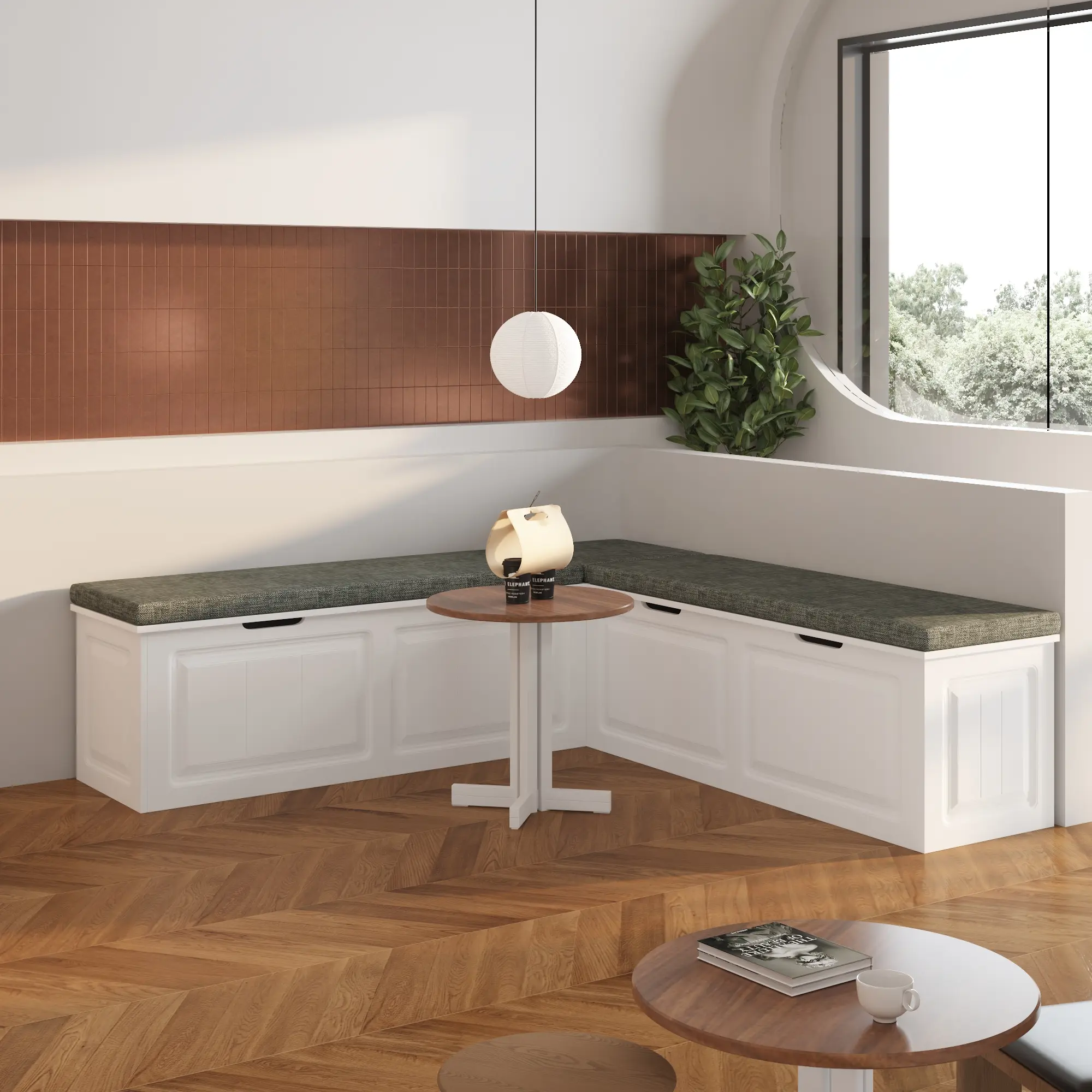 FUFU&GAGA L-Shaped Storage Bench with Hidden Compartment Multifunctional Shoe Bench for Entryway Kitchen Nook & Cloakroom Upholstered Cushion Stools Modern Furniture Soft Padded Footstool 63”D x 63”W x 18.3”H