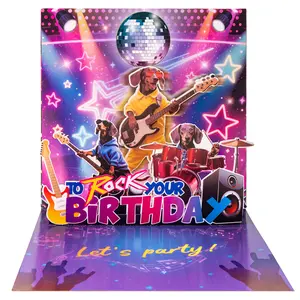MounTova Rock Band Dog Birthday Card 3D Pop Up Shaking Party with LED Music Card with Envelop Perfect for Birthday Playful Design Charming Details Premium Materials，Black Friday