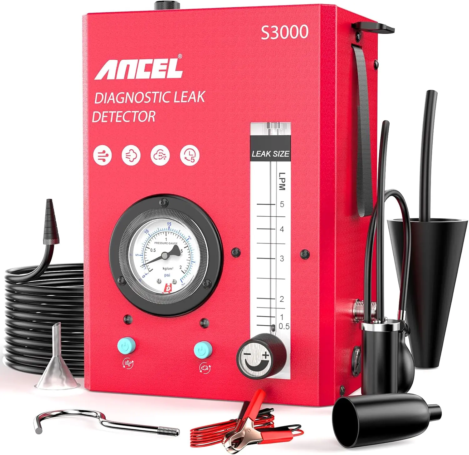 ANCEL S3000 Smoke Machine Automotive with Built-in Air Compressor, Pressure Gauge & Adjustable Flow Meter, Automotive Smoke Machine Leak Detector for EVAP,Fuel,Vacuum,Intake,Exhaust & More Car System