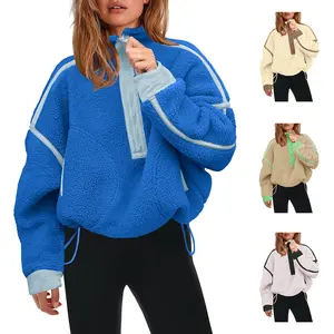 Mundoven Women's Fleece Sweatshirts Half Zip Pullover Long Sleeve Oversized Workout Crop Tops Hoodie With Pocket Womenswear summerwins