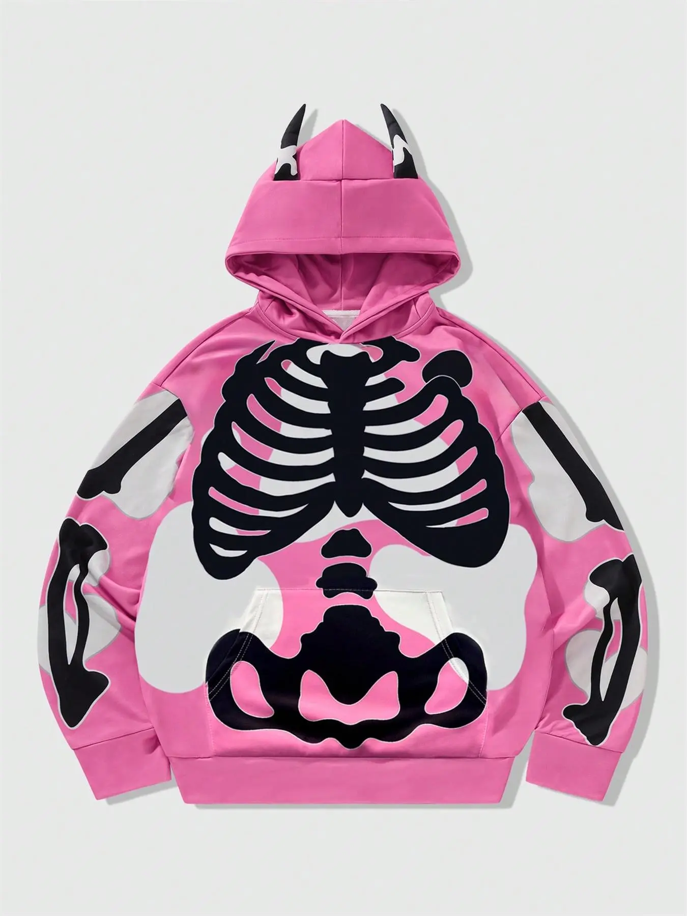 Men's Loose Decorated Skull Fleeced Knit Long Sleeve Sweatshirt Zip Up Sweatshirt, Men's Hoodie, Casual Streetwear Tops for Daily Wear, Men's Outwear for Back to School
