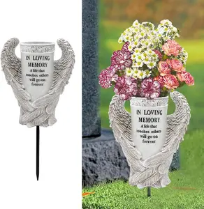 Grave Decorations for Cemetery, Angel Wings Vases with Spikes for Garden Decorations  Garden Statues Memorial Gifts for Loss of Loved One