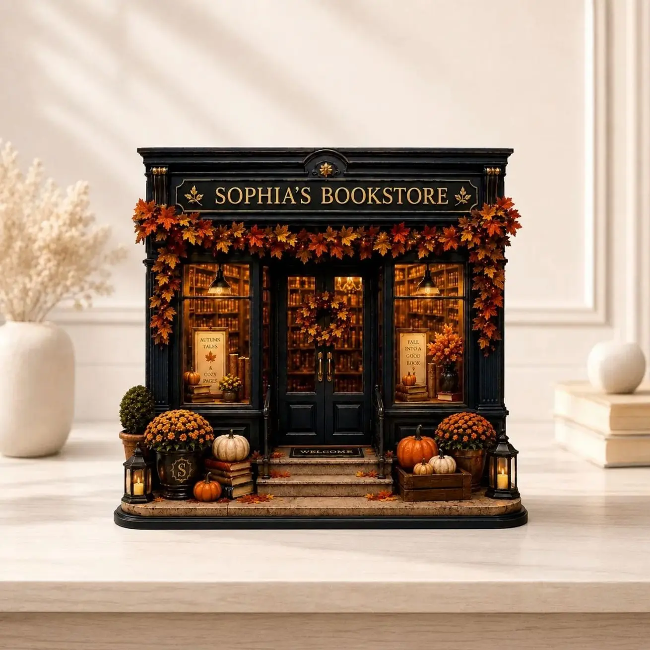 Personalized Autumn Bookstore Wooden Block, Cozy Fall Bookshop Decor,Book Lover Gift,Autumn Library Display,Reader Shelf Decor, Bookish Gift