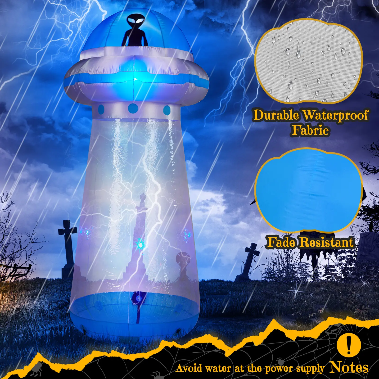 Ubesgoo 8.8 FT Halloween Inflatable UFO Yard Decoration, Fun Tall Blow up Yard Decor with Built-in LED Lights and Stand Inside Design for Holiday Party Yard Lawn Garden Decor Indoor Outdoor
