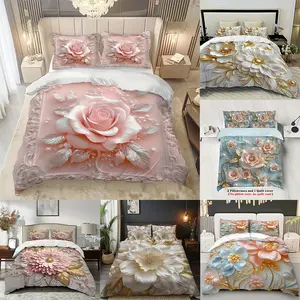 Comfortable 3D Embossed Printed Decorative Bedding Set (Includes 1 Duvet Cover and 2 Pillowcases), Elegant Design for Bedroom Décor, Machine Washable, All-Season Soft Bedding Set