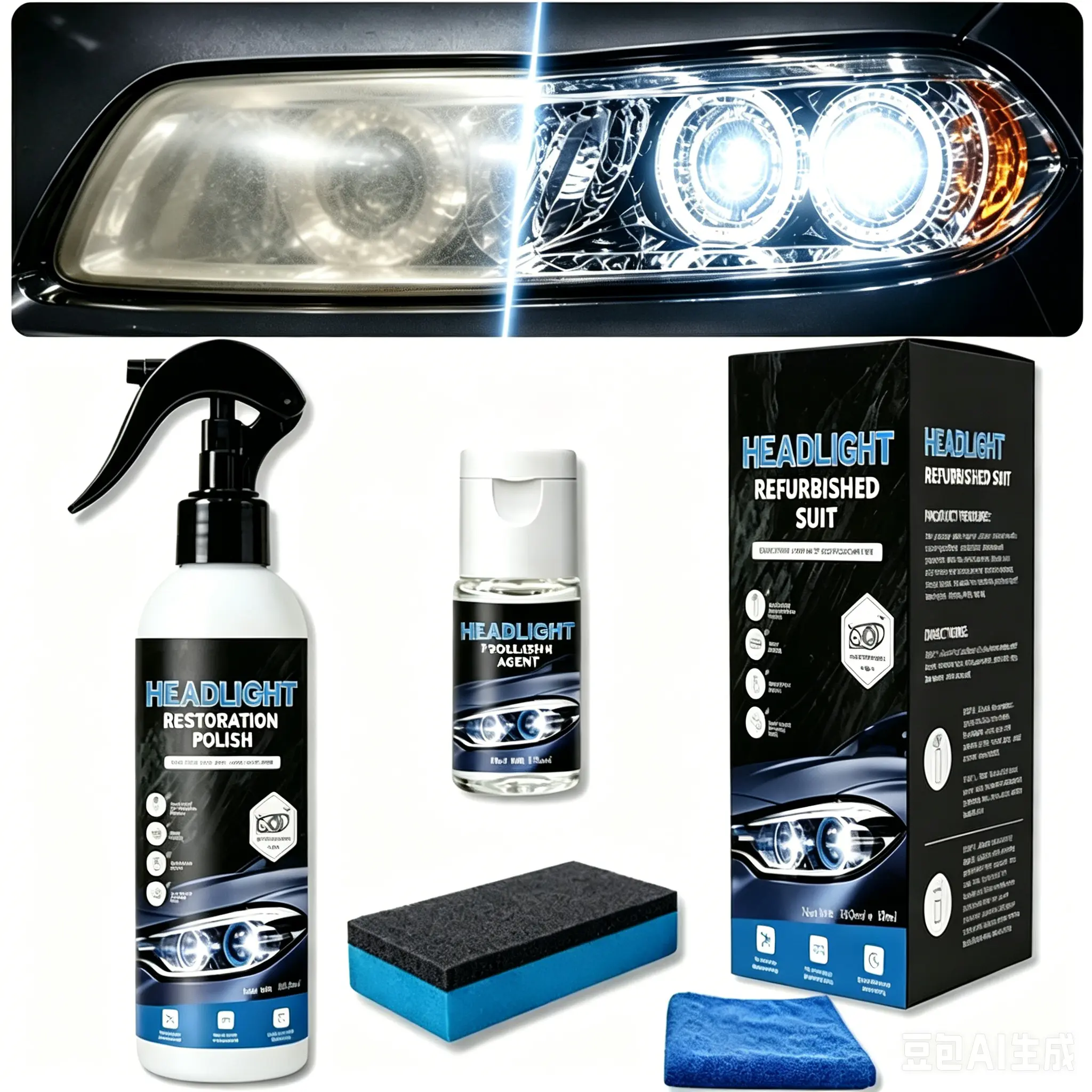 【180ml Car Headlight Restoration Polishing Kits Headlamp Repair Kits】Car Light Polisher Cleaning Paste Removes Yellowing & Oxidation, Car Paint Care Refurbish Agent for Cars, Trucks, SUVs, Motorcycles Restorer Kit