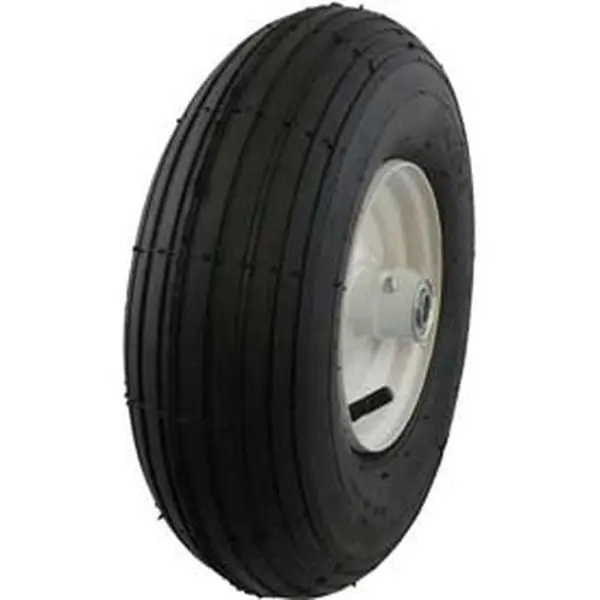 Marathon Industries 20081 Pneumatic Tire - 4 in. 6 Ribbed Tread, 3 in. Centered Hub, 0.63 in. Bearings, 3.2 in. Spec, 300 lbs Load Capacity - Assembled for Wheelbarrows, Leisure Use