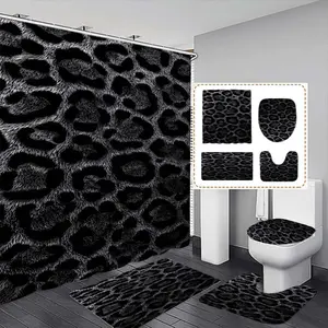 Luxury Leopard Print Shower Curtain Set with 12 Hooks, No-Drill Bathroom Divider, Modern Home Decor, Bathroom Supplies, Decoration, Leopard Pattern, Gift for Friends and Family