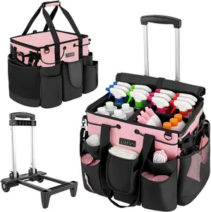 Large Cleaning Caddy for Cleaning Supplies Organizer, Rolling Cleaning Caddy Bags with Wheels for Housekeepers, Cleaning Carts on Wheels for Home Car Office Picnic