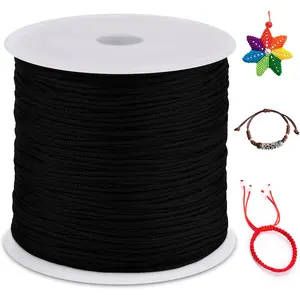 0.8mm Nylon Cord 328 Feet Satin Rattail Cord Nylon String for Bracelets Making, Jewelry String Macrame Cord Bracelet Thread for Necklace Chinese Knotting Beading Jewelry (Black)