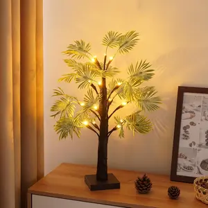 2-Piece 2ft Lighted Palm Tree Lamp Set with Timer - USB/Battery-Powered Warm White Fairy Light Spirit Trees, Tropical Festive Decorations for Bedroom, Party,summervibes
